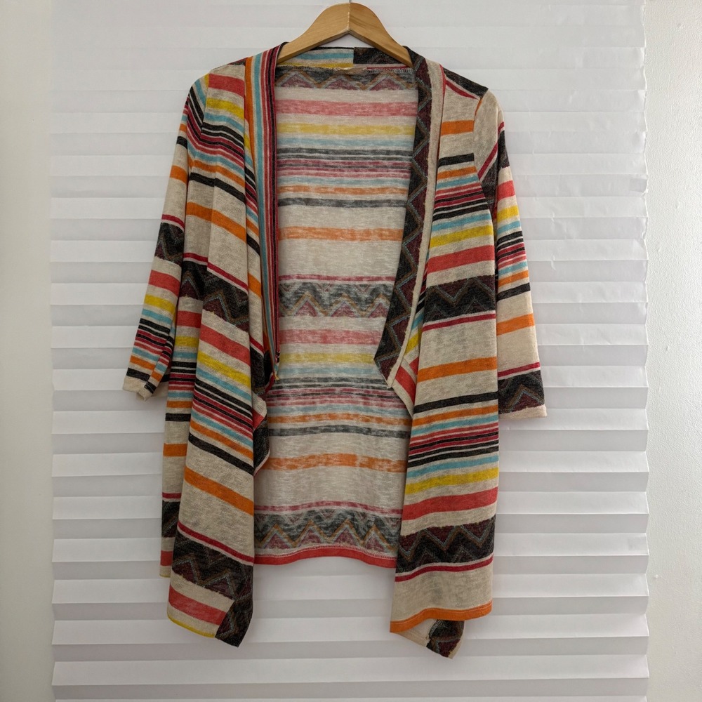 Flamingo Urban Womens L Boho Striped Chevron Open Front Southwestern Cardigan